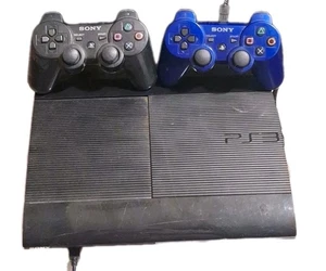 Sony PlayStation 3 Schwarz Slide Top Konsole Kabel zwei Controller PS3 getestet   - Bild 1 von 2