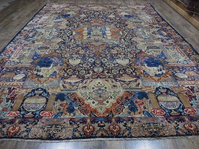 Alfombra clásica turca hecha a mano bohenia diseño pictórico real 9,6 x 12,9 pies Foto 1 de 4