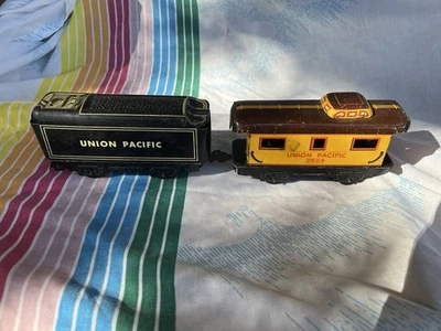 Old Marline Tin Toy Train Coal Car And Caboose VG - Image 1 of 4