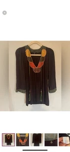 Top túnica boho con cuentas T Bags Los Angeles talla pequeña cuello en V con borlas - Imagen 1 de 5