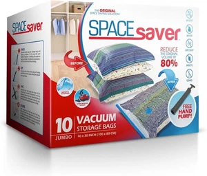 SpaceSaver Sacchetti Sottovuoto - Jumbo Confezione da 10 (100x80 cm) con Pompa - Salvaspazio - Foto 1 di 9