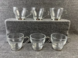 VTG SET 6 VITROSAX GLASS ESPRESSO DEMITASSE CUPS STAINLESS STEEL HANDLES *READ* - Picture 1 of 11
