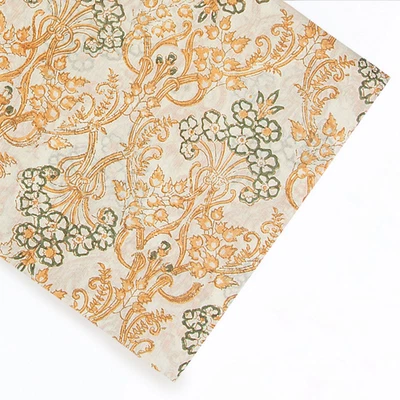 Hand Block Print Cotton Fabric | Mustard Floral Jaal Textile - Image 1 of 4