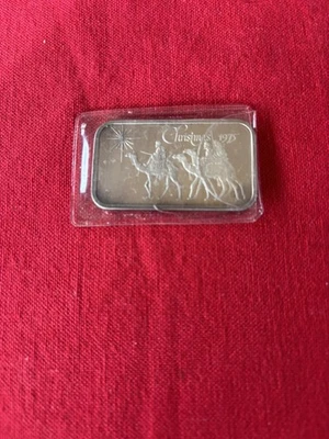 Barra de arte de plata fina Madison Mint de 1 onza .999 3 Reyes Magos Navidad 1975 Foto 1 de 4