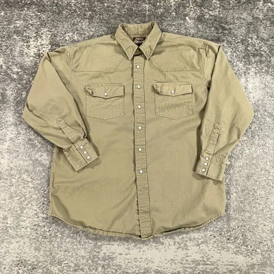 Camisa Outlaw Western Wear Masculina XL Bege Sarja Pérola Snap Cowboy Roupa de Trabalho Rodeio - Imagem 1 de 4