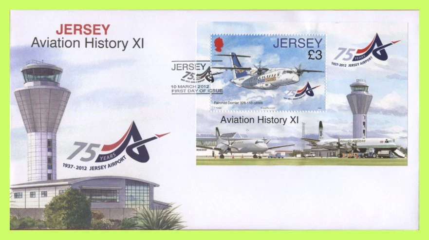 Jersey 2012 Aviation History XI mini sheet on First Day Cover - Image 1 of 1