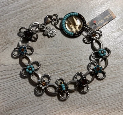 New Dikla Meri Handcrafted Bracelet Metal Beads Rhinestones Signed Israel - Image 1 of 4