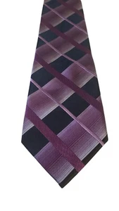 Kenneth Cole Reaction Neck Tie Mens Luxury Purple Black Plaid Business Church - Picture 1 of 14
