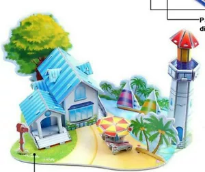 New 3D puzzle beach house light house with palm tree ocean holiday - Picture 1 of 8