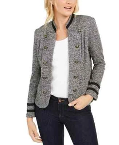 Tommy Hilfiger Women's Classic Tommy Open Front Military Band Jacket Black Multi - Picture 1 of 8