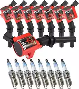 8 Pack Curved Boot Ignition Coils & Spark Plug SP479, 15% More Energy for Ford - Picture 1 of 8