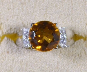 CITRINE-WHITE TOPAZ-ACCENTED SOLITAIRE - SIZE 6 RING-RHOD/STERLING SILVER - Picture 1 of 4