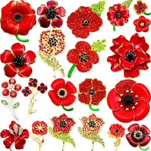 New Red Flower Pin Brooches for Women Rose Enamel Glass Crystal Gold Red Brooch - Picture 1 of 87