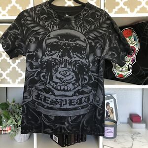 Vtg Streetwear Mens M Faded Skull Rose MMA RESPECT Print T-Shirt USA Rare Find.