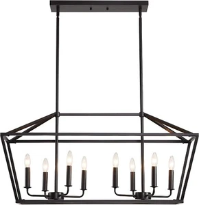 WAMDUD 8-Light Kitchen Island Lighting Black Chandelier, Linear Dining Room Farm - Picture 1 of 8
