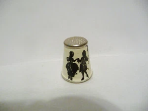 THIMBLE VINTAGE SILVERTONE AUSTRIA SILHOUETTE OF DANCING COUPLE ON EACH SIDE - Picture 1 of 5