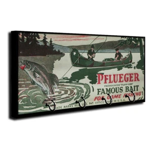 Vintage Pflueger Fishing Lure Box Top Design Wood Key Hanger Dog Leash Holder - Picture 1 of 8