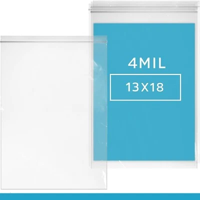 Bolsas de plástico transparente de 13"x18" 4 mil sello de cremallera extra grueso resellable grado alimenticio Foto 1 de 4