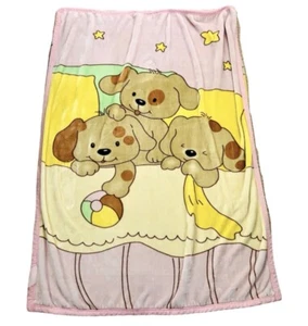 Manta Bebé Vintage Visón Minky Peluche Cachorros Perros Manchados Rosa Amarillo Suave - Imagen 1 de 5
