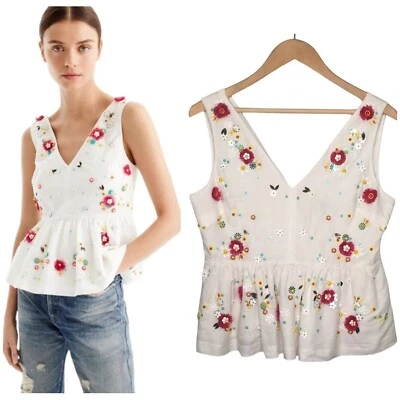 NOVA BLUSA REGATA J Crew mistura de linho enfeitada peplum tamanho 8 halter - Imagem 1 de 4