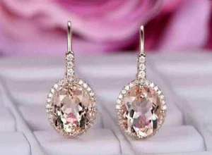 4.00 Ct Oval Cut Morganite Lab-Created Dangle-Drop Earrings 14K Rose Gold Plated - Picture 1 of 7