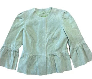 Live a Little Womens Size S Green Suede Leather Button Front Blazer Jacket Coat - Picture 1 of 3