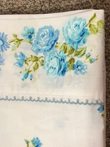 Fashion Manor Mussola Penn Prest Top Lenzuolo Piatto Blu Floreale Letto Matrimoniale Vintage - Foto 1 di 6