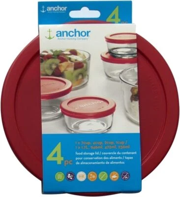 Anchor Hocking Replacement Lids 1x7cup, 1x4cup, 1x2cup, 1x1cup, Red Round Lid - Image 1 of 3