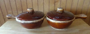 Casseruola singola 2 scafi ceramica marrone smalto a goccia zuppiera peperoncino ciotole con coperchi - Foto 1 di 8