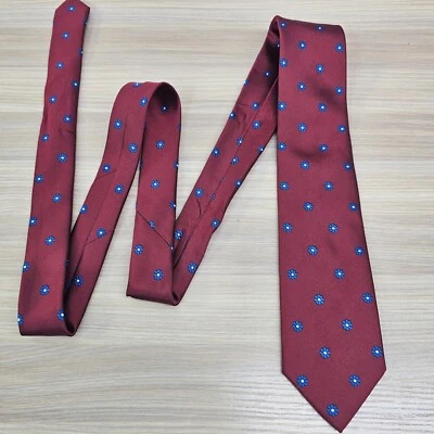 Gravata de pescoço masculina VINCELLI seda italiana borgonha azul foulard floret vinho puro ITÁLIA - Imagem 1 de 4