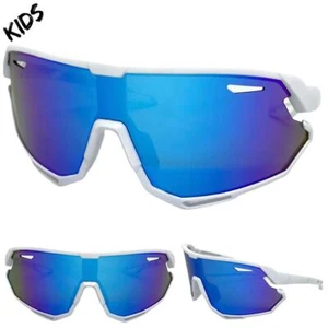 Kids Boys Girls Sports Baseball Cycling Retro Wrap Shield SUN GLASSES Ages 6-12 - Picture 1 of 6