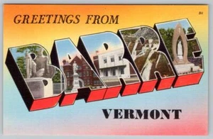 1940-50er GRÜSSE VON BARRE VERMONT VINTAGE GROSSER BRIEF LEINEN POSTKARTE - Bild 1 von 2