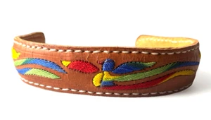 Vtg Leather Headband Boho Western Hippie Embroidered Thunderbird Native Style - Picture 1 of 8