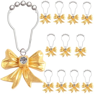 12 ganchos de cortina de ducha con nudo de arco dorado, ducha decorativa de acero inoxidable... Foto 1 de 4