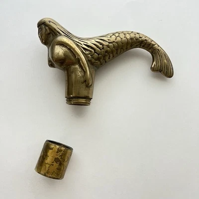 黄铜美人鱼拐杖手柄头适用于木制手杖老式螺丝 — 第 1/4 张图片