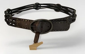 Cintura intrecciata in pelle con anelli borchie XL marrone tessuto 2” grunge western nove ovest - Foto 1 di 10