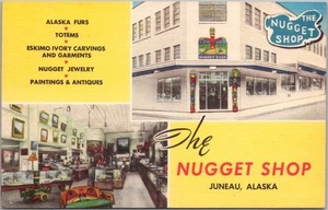 JUNEAU, Alaska Postcard THE NUGGET SHOP Street & Interior Views / LINEN c1950s - Picture 1 of 2