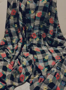 Tessuto Rayon Cotone Vintage: 54" x 73" Check con Floreale Multicolore Med Peso - Foto 1 di 3