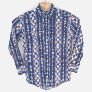 Wrangler Hemd Herren Small Blau Southwestern Print Pearl Snap Cowboy Western - Bild 1 von 13
