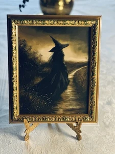 Moody Witchy Academia Gothic Art Print In Brushed Gold&Green Wood Frame 12X10 - Picture 1 of 14