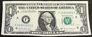 2017 Atlanta $1 Bill Binary 1’s & 2’s Low Sum 14 Quad Ascending Numbers Note - Picture 1 of 2