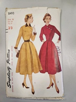 Vintage 1950s Sewing Pattern - One-Piece Overlapping Dress - Size 16,  Bust 34 - Image 1 of 2