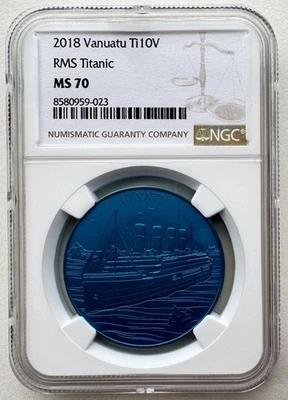 NGC MS70 Vanuatu 2018 RMS Titanic Coin Ti10V - Image 1 of 2