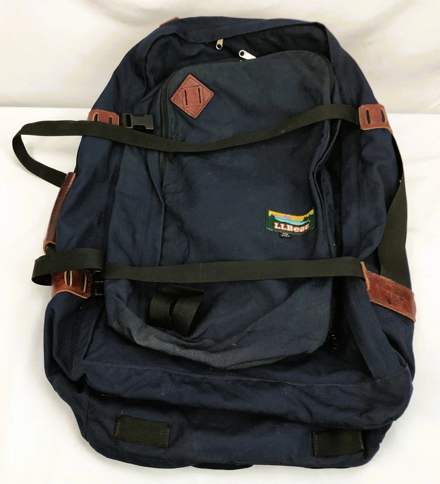 Vintage L.L. Mochila de viaje Bean azul marino de lona convertible con correas de cuero Foto 1 de 4