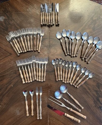 Besteckset mit Holzgriff 60 Teile Landhaus Vintage 70er Jahre - Bild 1 von 4