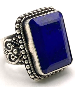 Vintage Sterlingsilber großer rechteckiger Bali Stil Lapislazuli Ring Größe 7 - Bild 1 von 10