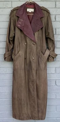 Vintage 80s Leather Trench Coat  Women S Spy Undercover Detective Belted Taupe - Image 1 of 4