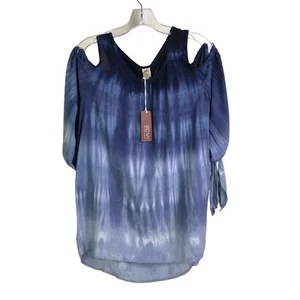 XCVI Top Womens Size XS 13355 Tie Dye Blue Cold Shoulder 3/4 Tie Sleeve NWT - Picture 1 of 11