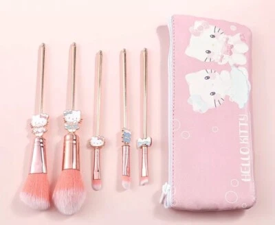 Hello Kitty Makeup Brushes 5 Pc Set With Zipper Cosmetic Bag Case NWT - Image 1 of 4