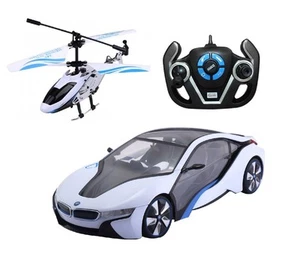 1:14 Rastar Speed Twins BMW i8 Car & Helicopter Combo Radio Remote Control Car - Picture 1 of 1